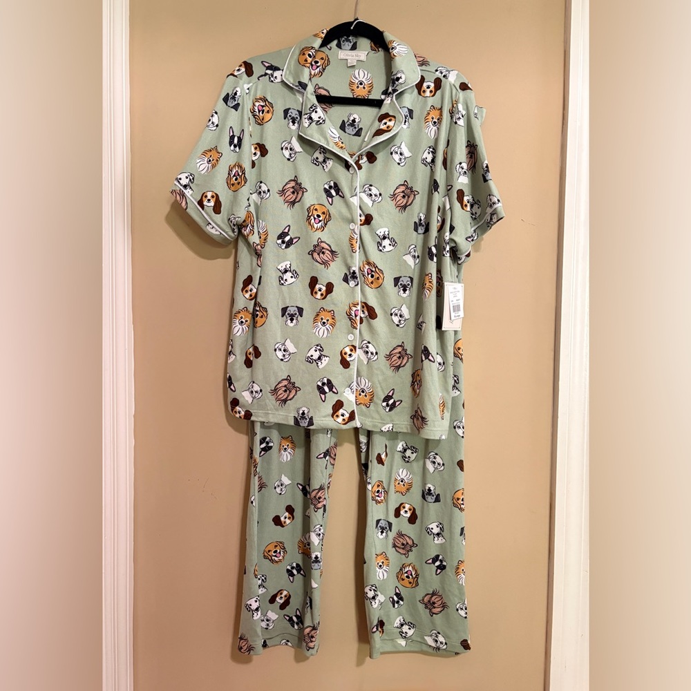 Olivia Sky Mint Green Dog Face Pajama Set NWT XL